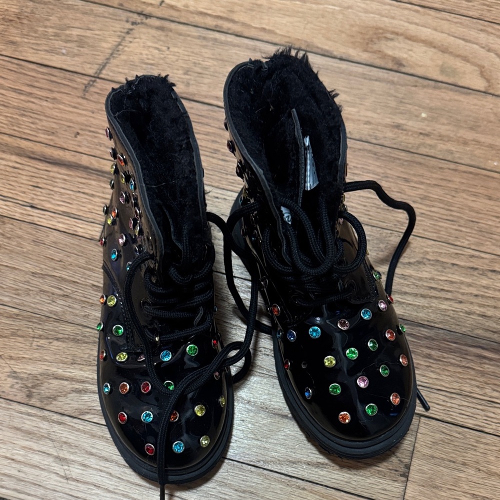 Lola + The Boys Black Boots with Colorful Gems